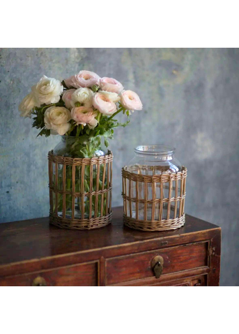 Wicker Basket with Glass Canister