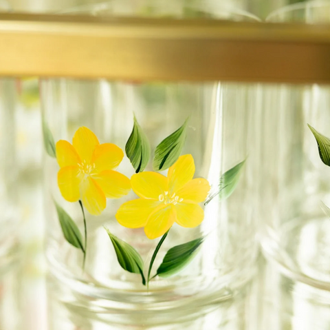 Hand Painted Crystal Tumbler Set of 4 In WIldflower