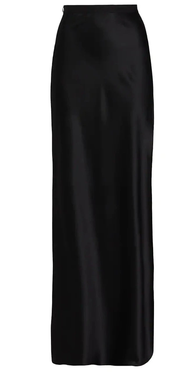 Azalea Silk Maxi Skirt in Black