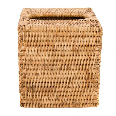Rattan Column Tissue Box in Honey Brown