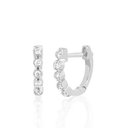 14k Mini Bezel Diamond Huggie Earrings in White Gold