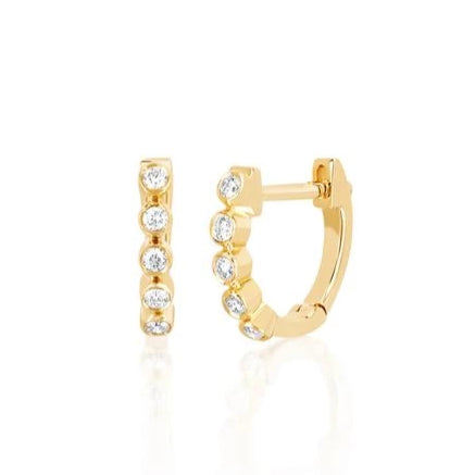 14k Mini Diamond Bezel Huggie Earrings in Yellow Gold