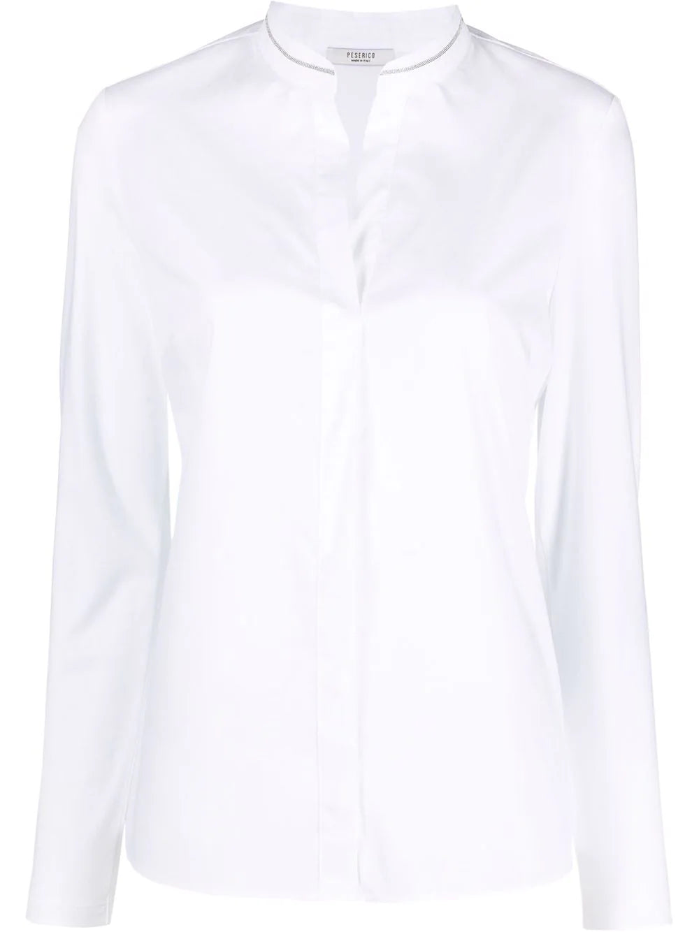 Beaded Collar Long Sleeve Blouse in White