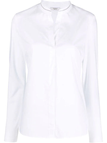 Beaded Collar Long Sleeve Blouse in White