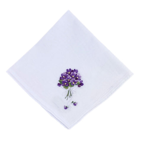 Violets Embroidered Swiss Cotton Hankie