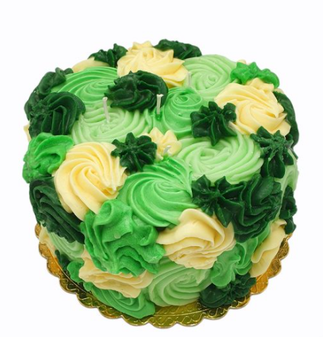 Rosette Covered Cake Candle in Green/Crème
