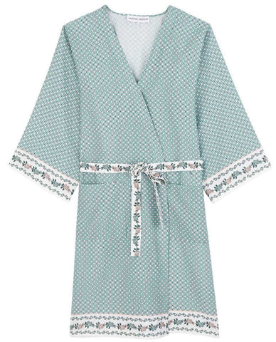 Bastide Printed Cotton Sateen Short Robe in Lichen