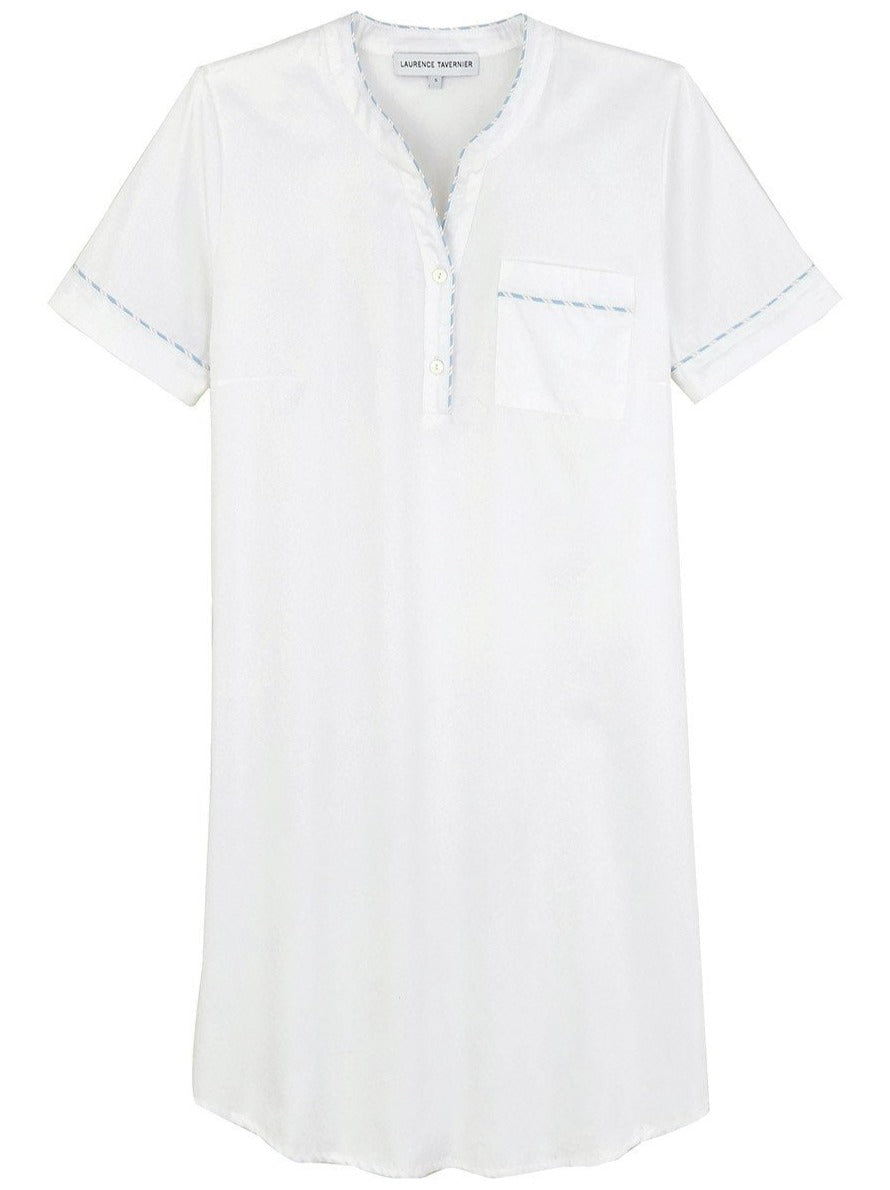 Essentiel Uni Cotton Sateen Short Sleeve Nightshirt in Blanc