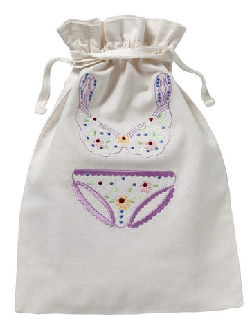 Flower Bikini Lingerie Bag in Lavender + White