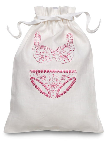Flower Bikini Lingerie Bag in Pink + White