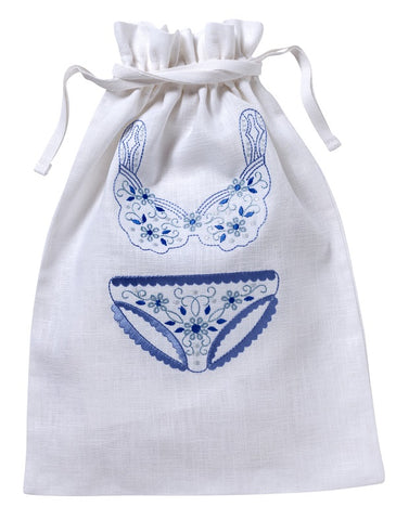 Flower Bikini Lingerie Bag in Blue + White