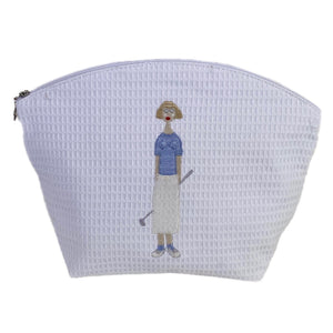 Golf Lady White Waffle Cosmetic Bag in Blue