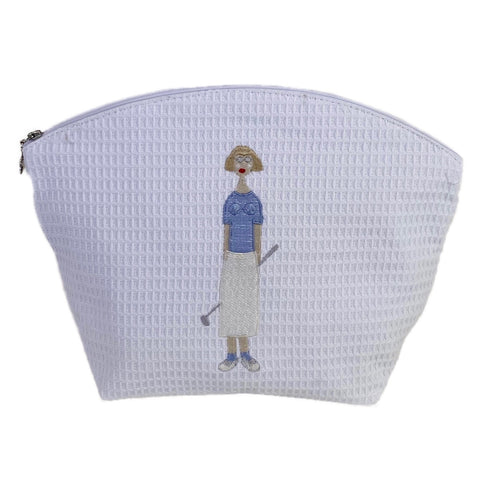 Golf Lady White Waffle Cosmetic Bag in Blue