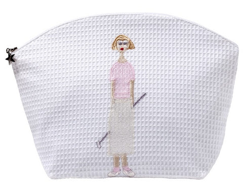 Golf Lady White Waffle Cosmetic Bag in Pink