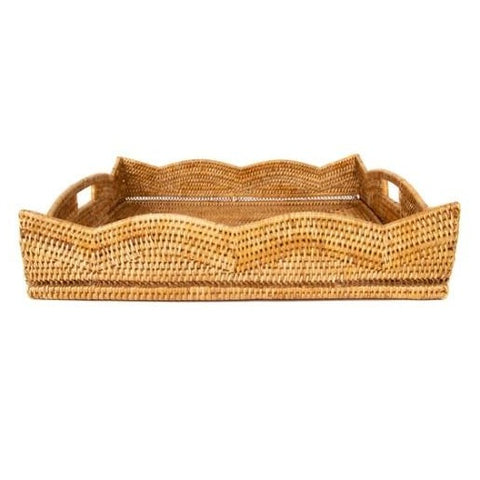 Large Square Scallop Rattan Tray in Honey Bown