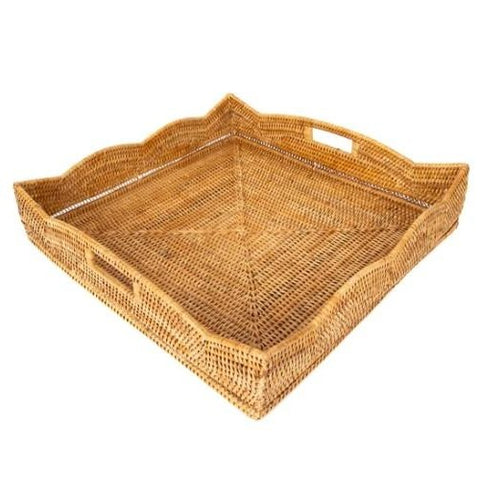 Large Square Scallop Rattan Tray in Honey Bown