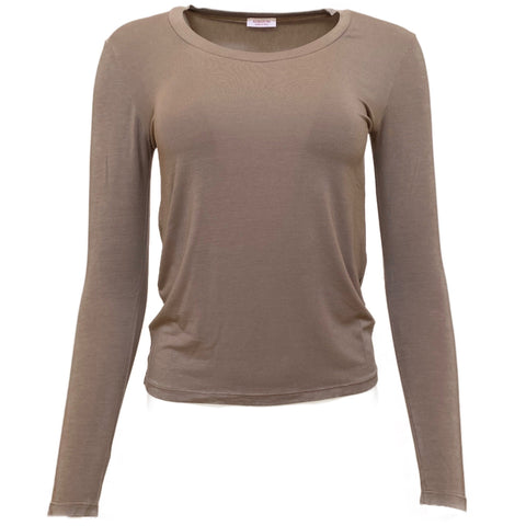 Scollo Uovo Long Sleeve Modal Tee in Light Taupe