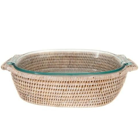 Oval Rattan Wrapped Baker in Whitewash