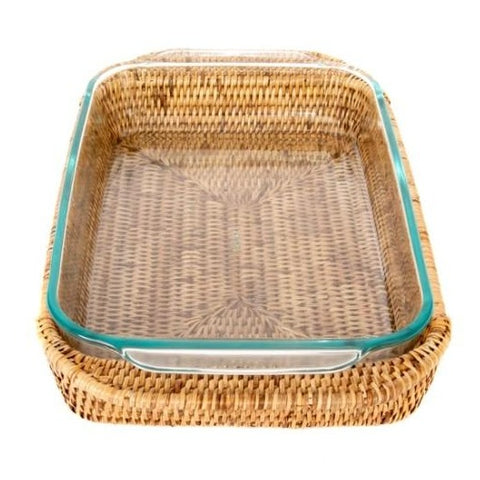 Large Rectangle Rattan Wrapped Baker in Honey Brown