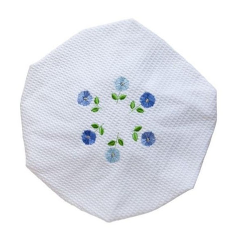 Blue Row of Flowers White Waffle Shower Cap