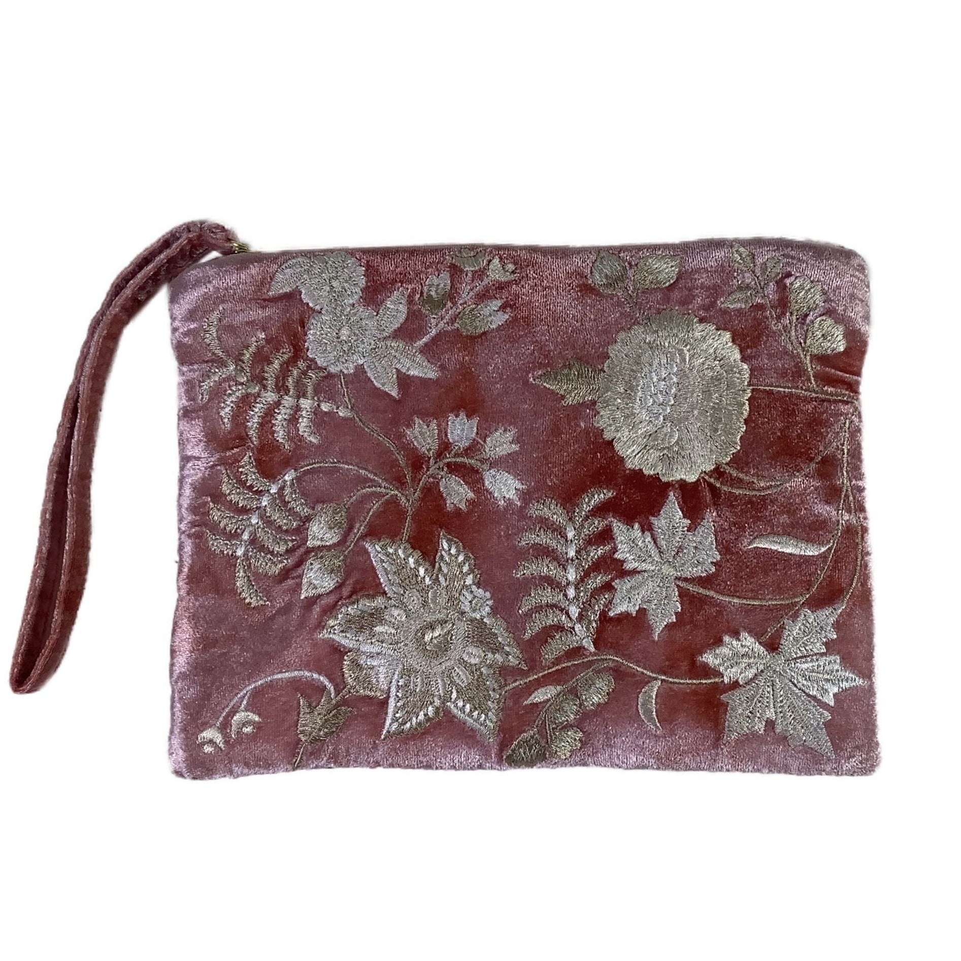 Madame Bovary Velvet Zip Pouch in Shaded Rose