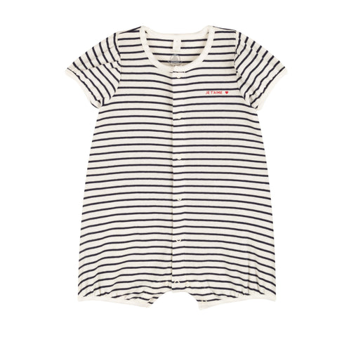 Mouche Short Sleeve Striped Bubble in White + Navy