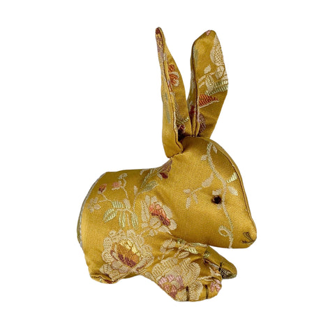 Handmade Damask Fabric Petit Bunny in Gold