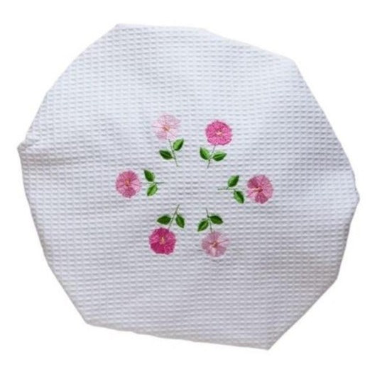 Pink Row of Flowers White Waffle Shower Cap