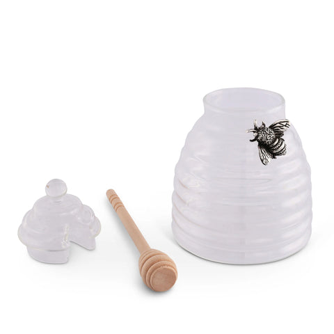 Silver Bee Honey Pot with Wooden Dipper