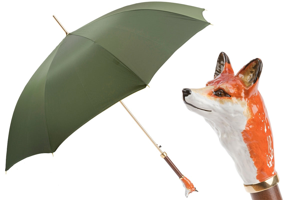 Red Fox Handled Long Umbrella in Hunter Green