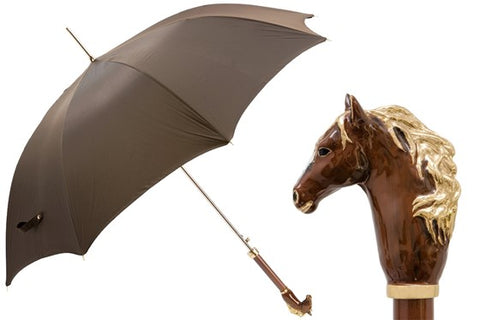 Horse Handled Long Umbrella in Espresso
