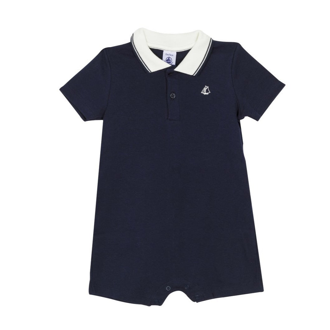 Ferry Short Sleeved Polo Romper in Navy