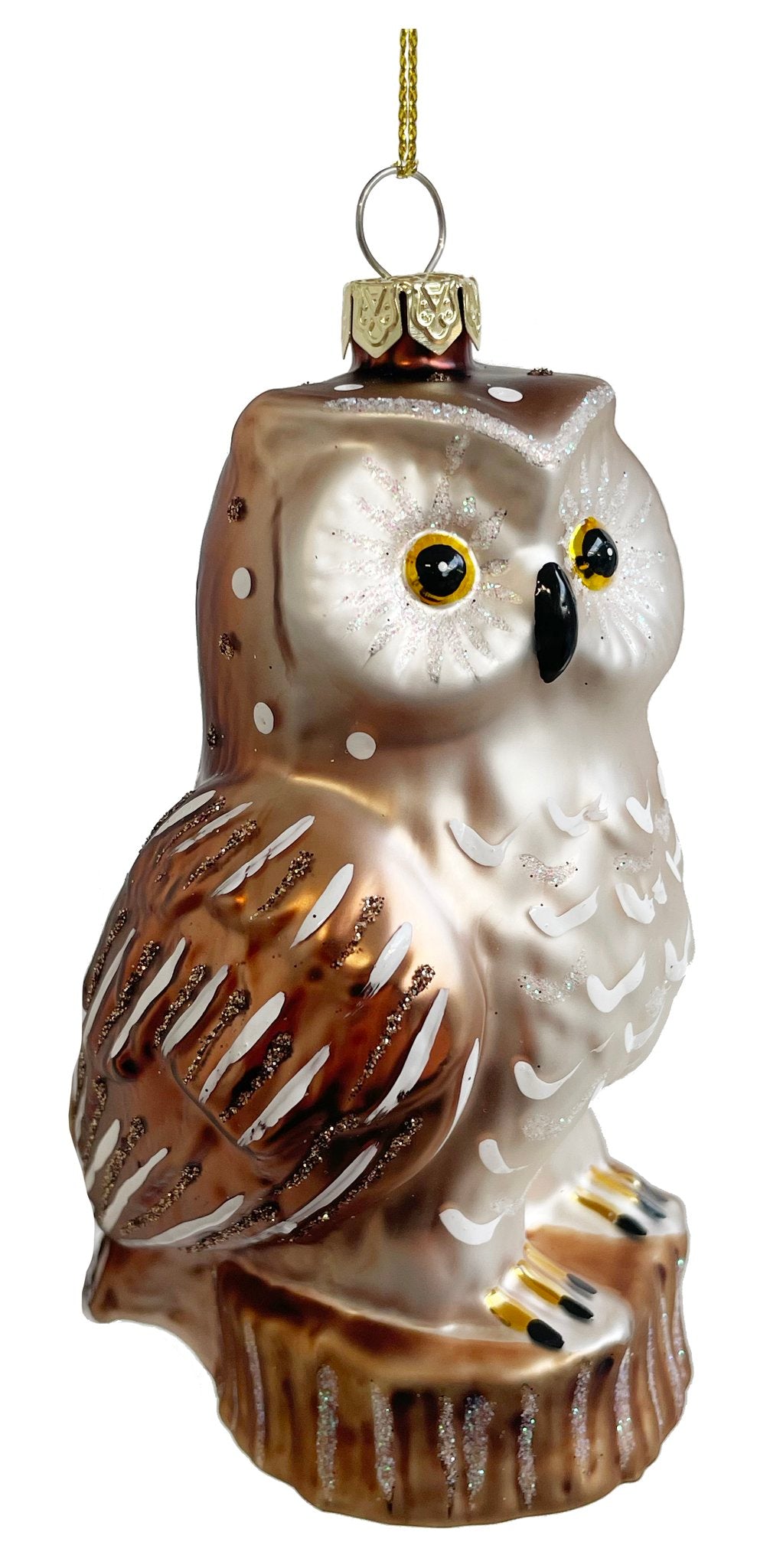 Metallic Owl Glass Ornament in Silver/Brown