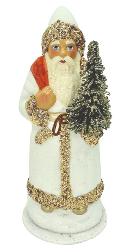 Glittered Santa with Red Toy Bag in Gold/White