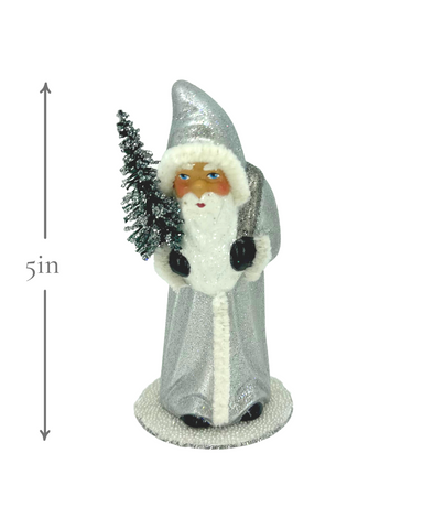Glittered Santa with Fur Trimmed Coat in Silver