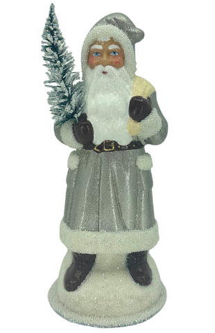 Glitter + Beaded Santa with Brown Gloves + Boots in Silver