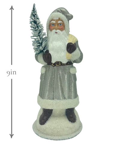 Glitter + Beaded Santa with Brown Gloves + Boots in Silver
