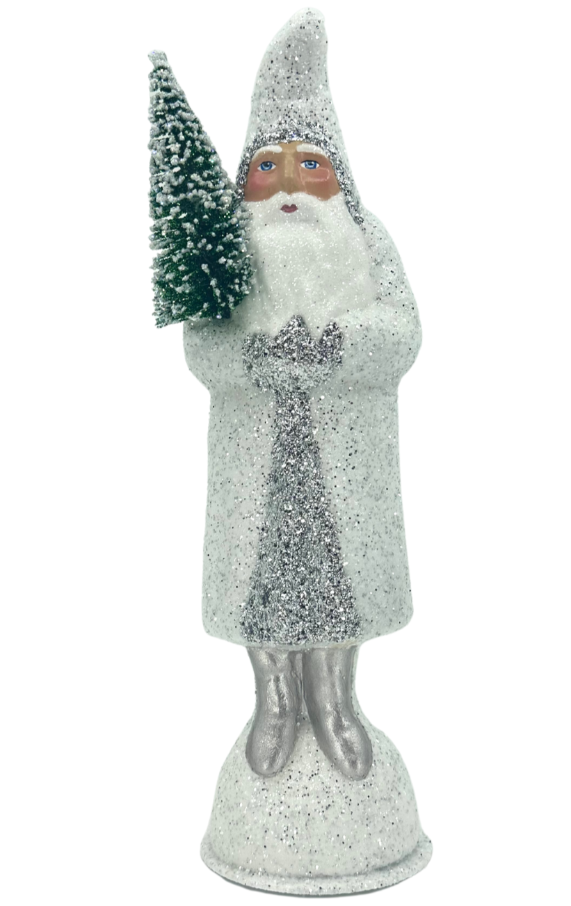 Glitter + Beaded Santa with Silver Boots + Gloves in Silver