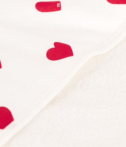 Heart Print Baby Towel in White/Red
