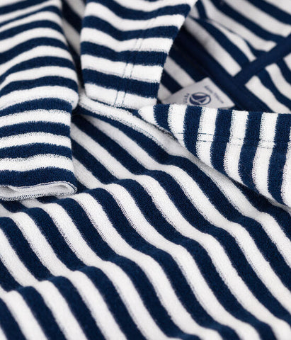 Striped Terry Hoodie in Navy + White