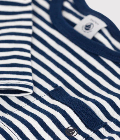 Long Sleeve Striped Tee with Pocket in Navy + Cream