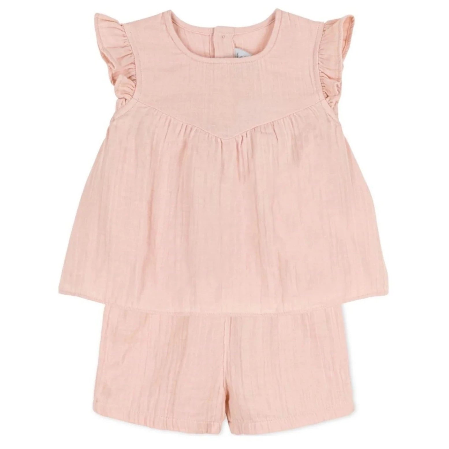 Gauze Sleeveless Top and Shorts Set in Light Pink