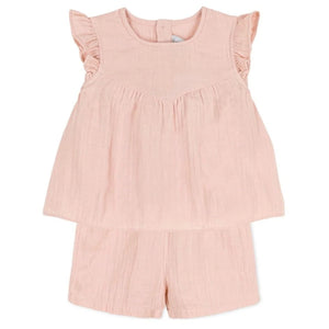 Gauze Sleeveless Top and Shorts Set in Light Pink