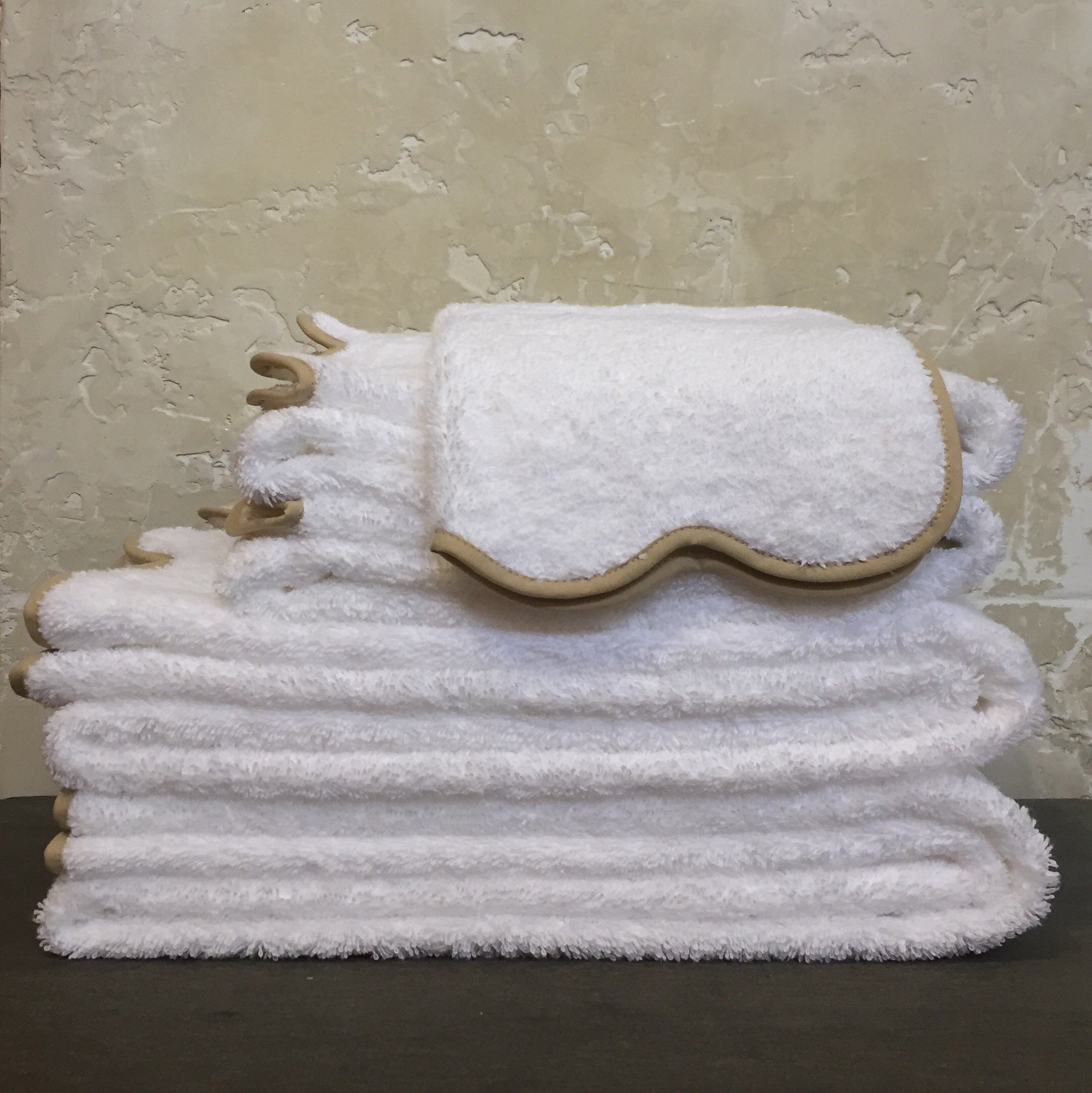 Cairo Scallop Towels in White + Linen