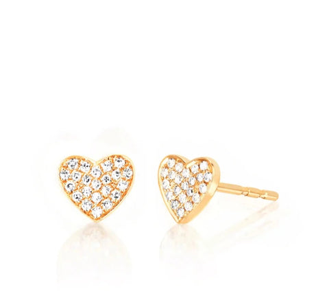 Diamond Heart Stud Earrings in 14K Yellow Gold