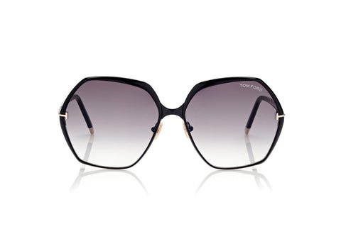 Fonda Metal Sunglasses in Shiny Black + Smoke Gradient