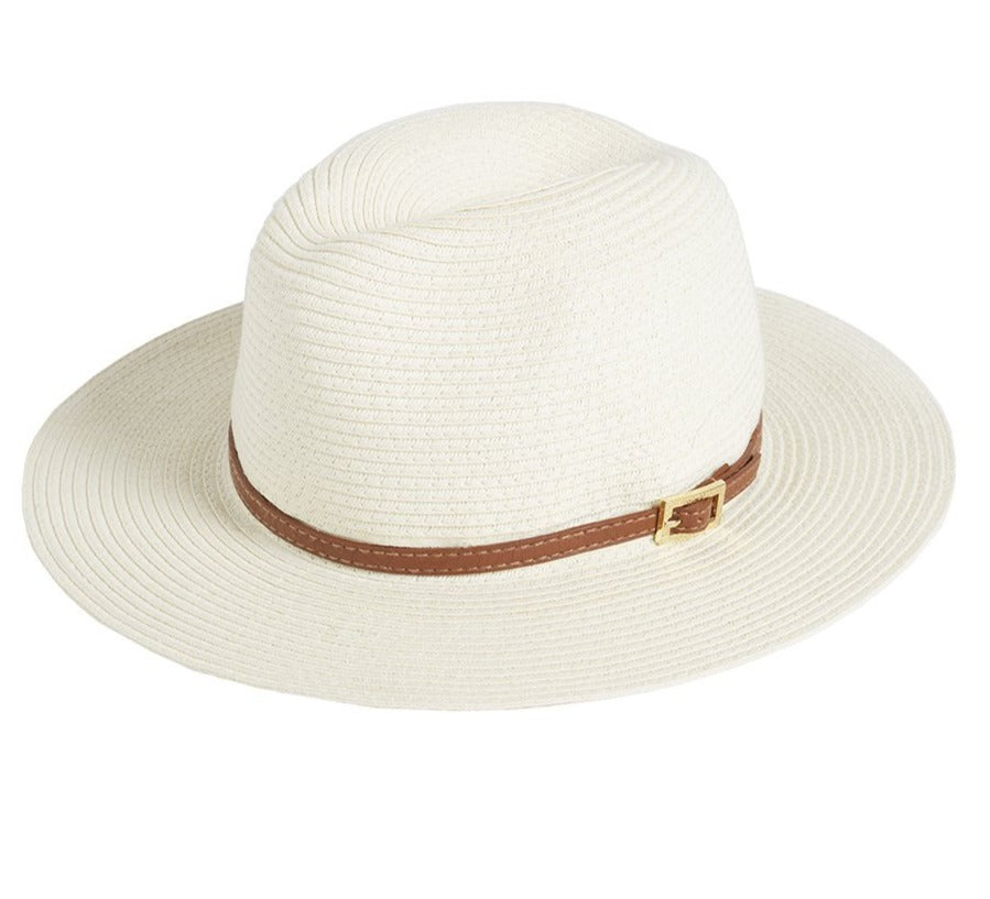 Belted Fedora in Cream + Tan