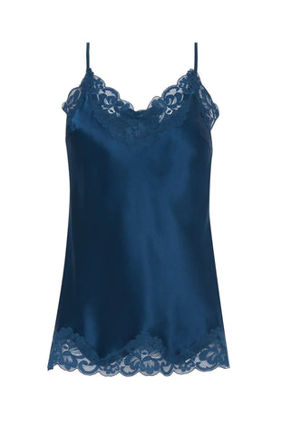 Floral Lace-Trimmed Silk Camisole in Porcelain Blue