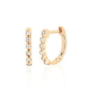 14k Bezel Diamond Huggie Earrings in Yellow Gold