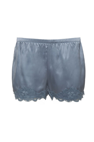 Floral Lace-Trimmed Silk Shorts in Chalk Blue